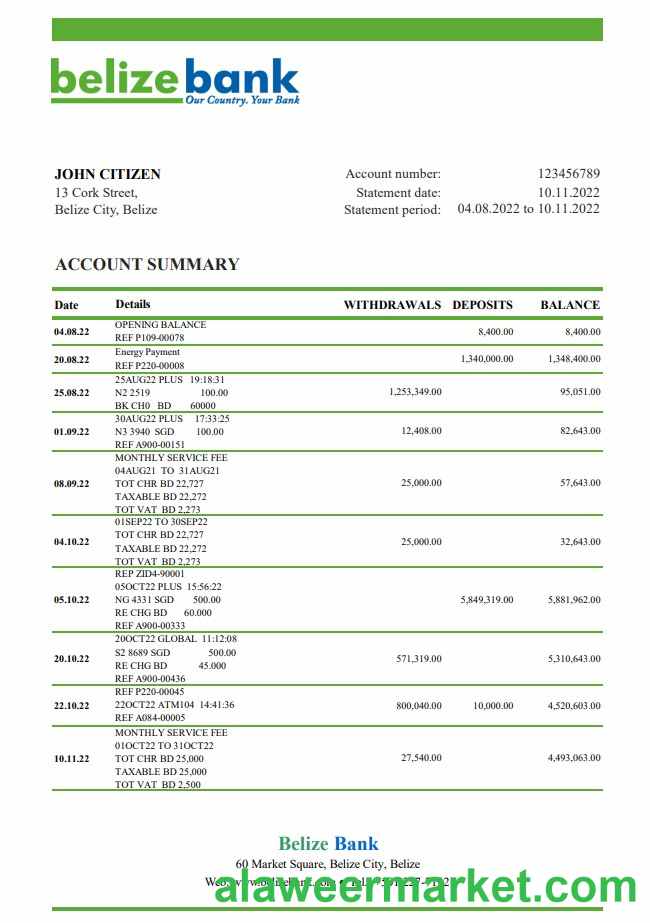 Belize Belize bank statement
